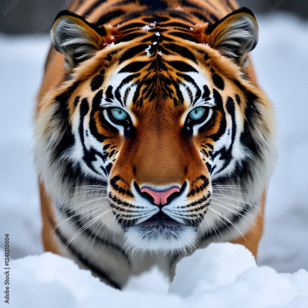 A powerful, ultra HD close up portrait of a majestic Siberian tiger in the snow A powerful, ultra HD close up portrait of a majestic Siberian tiger in the snow