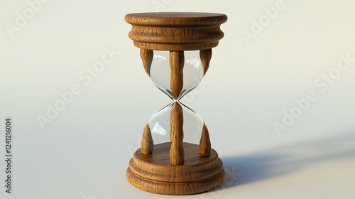 A 3D-rendered hourglass featuring a minimalistic design, set against a white background photo