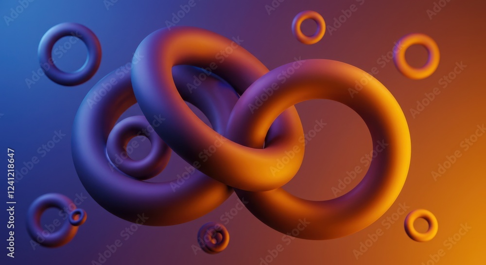 Obraz premium Abstract 3D Rings with Blue Orange Gradient Background