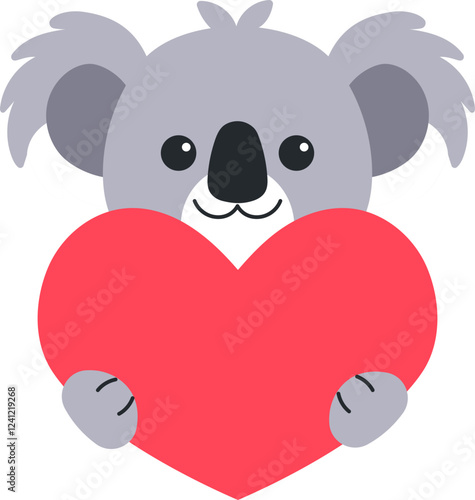 happy cute koala holding red heart for valentine illustration