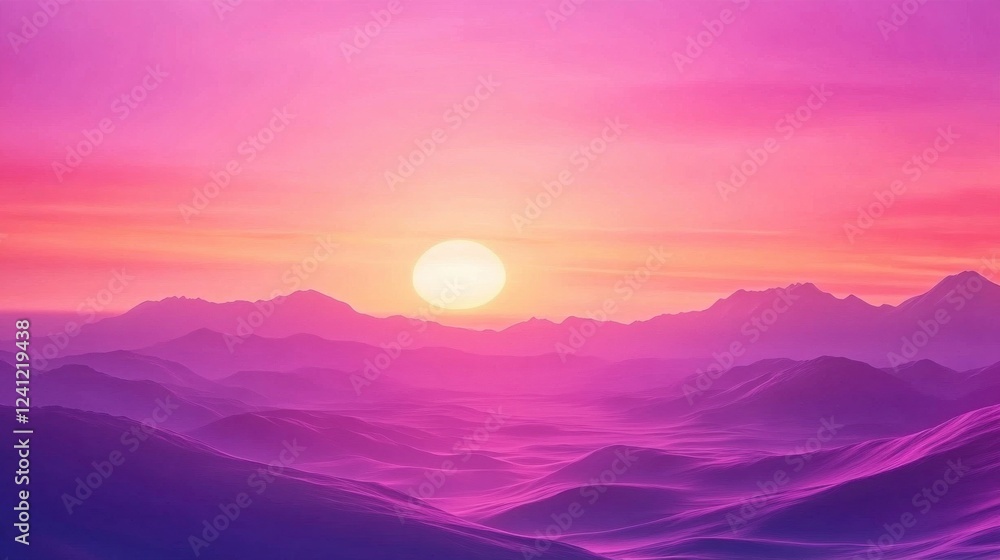 Fototapeta premium Vibrant Sunset Over Purple Mountains in Dreamy Landscape Scene