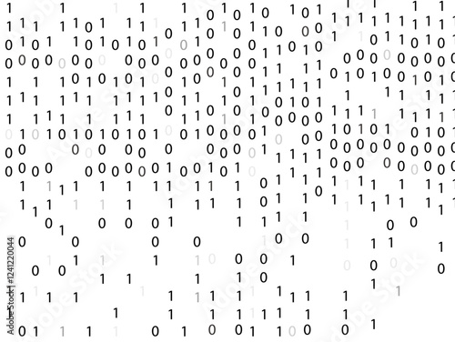 Black binary code on white background with two binary digits
