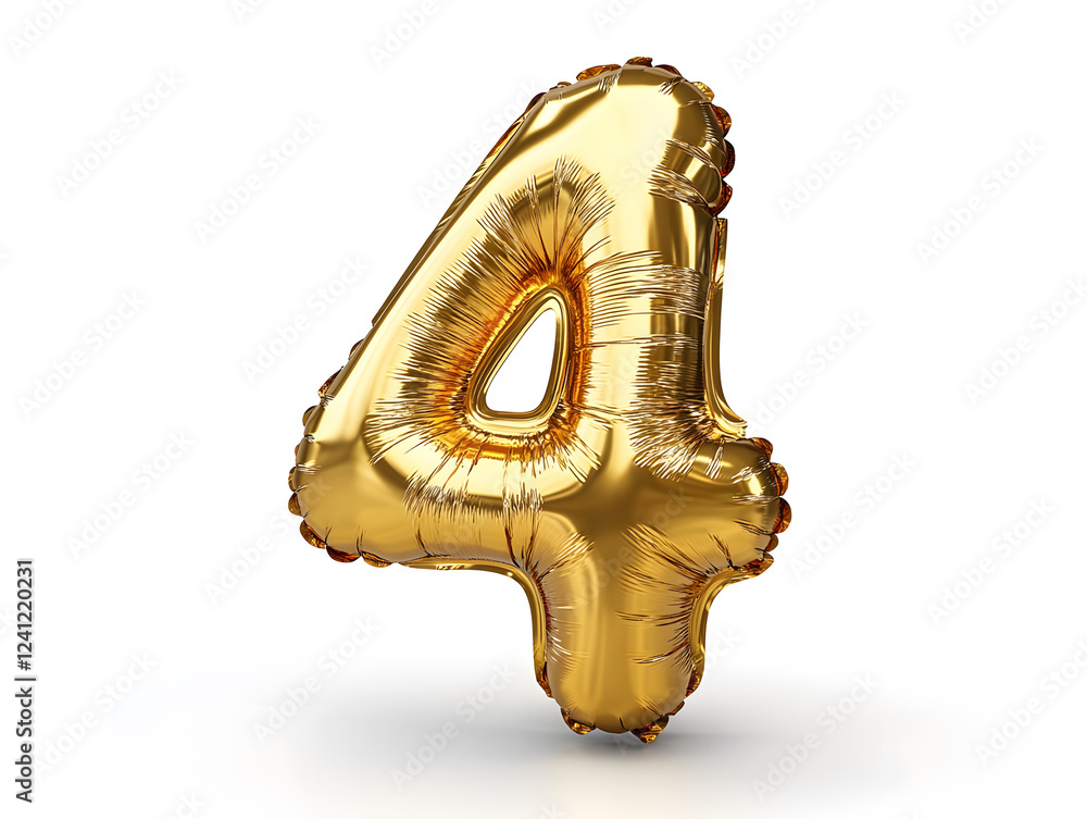 Naklejka premium Gold Number 4 Balloon Symbolizes Celebration and Milestones at a Festive Event or Party in an Indoor Setting