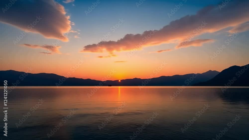 Beautiful sunset over the sea on pink sky for travel and vacation Beautiful sunset over the sea on pink sky for travel and vacation