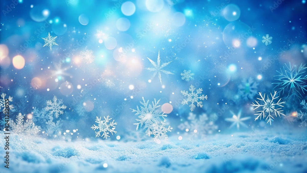 Soft Blue Winter Wonderland Background: Magical Snowflakes & Bokeh Lights Soft Blue Winter Wonderland Background: Magical Snowflakes & Bokeh Lights