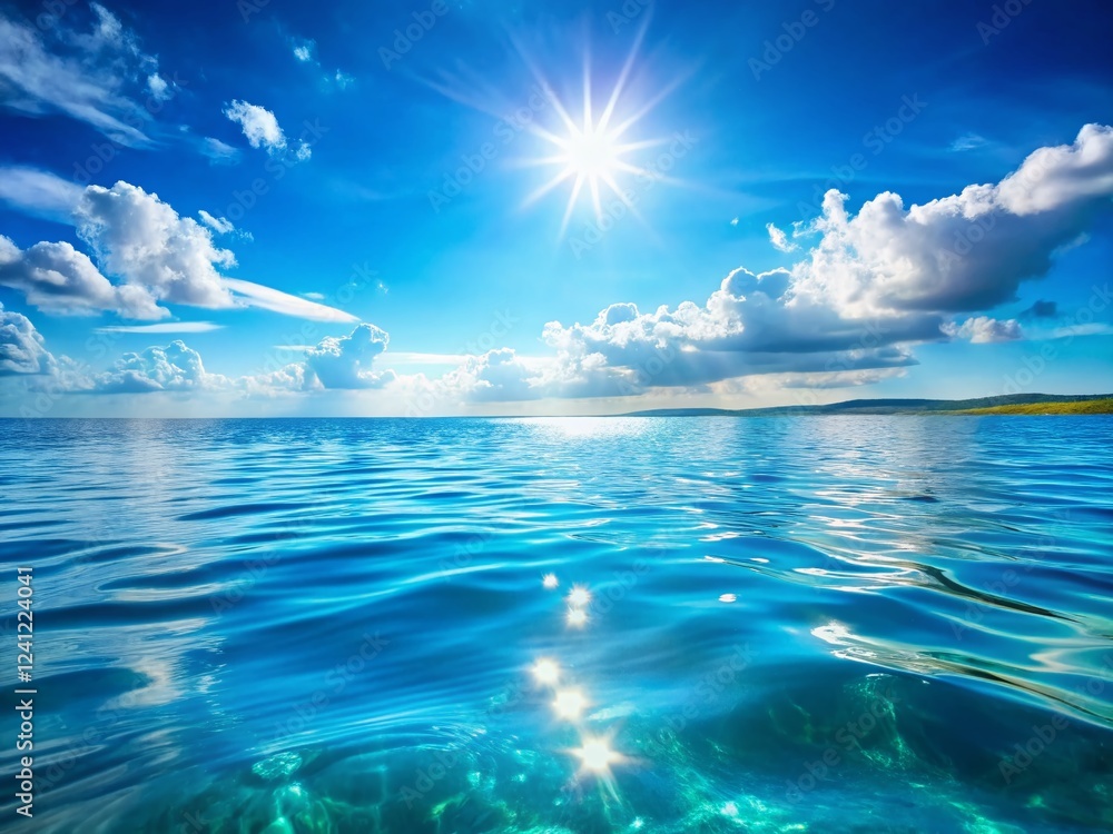 Obraz premium Sparkling Blue Lake Water Waves Background: Sunlit River Surface Texture