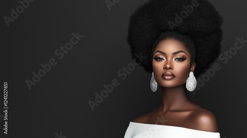 Obraz na płótnie Confident Black woman, elegant hairstyle, dark background, beauty portrait, fashion w salonie