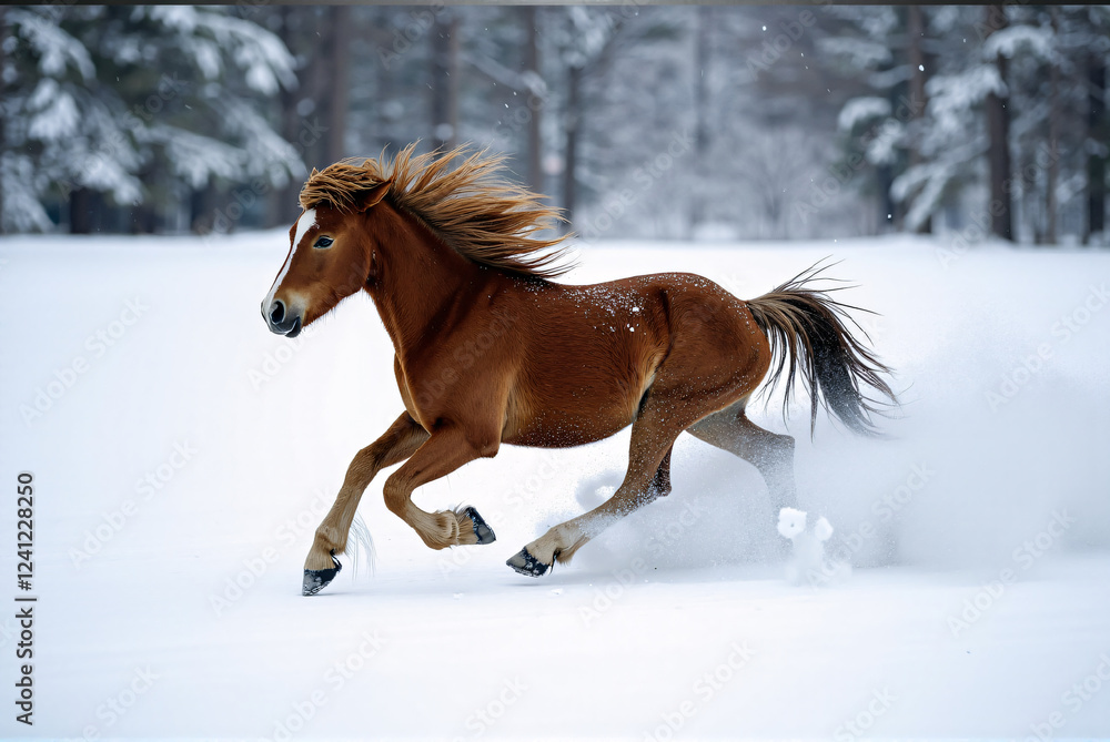 Majestic Brown Horse Galloping Through a Snowy Wonderland Majestic Brown Horse Galloping Through a Snowy Wonderland