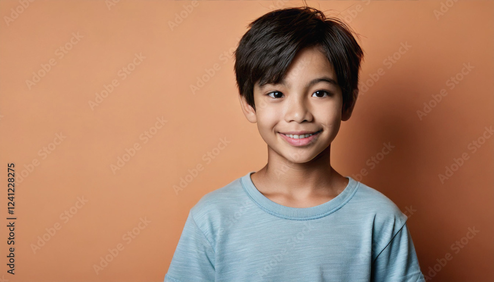 Portrait of a Smiling Young Schoolboy with a Happy Expression Against a Pastel Background Portrait of a Smiling Young Schoolboy with a Happy Expression Against a Pastel Background