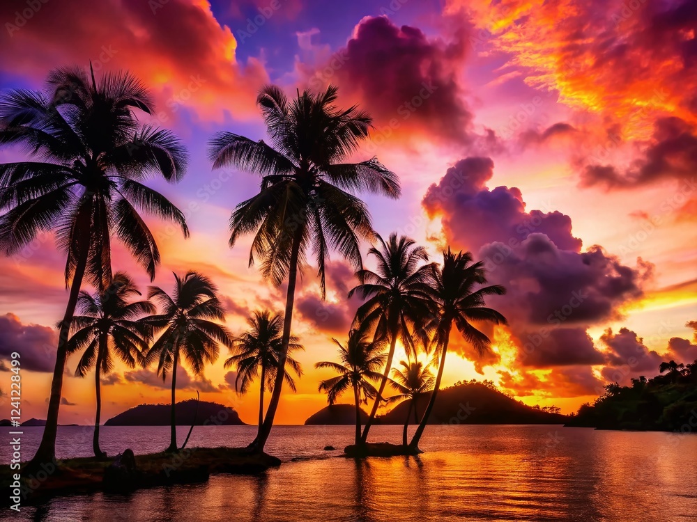 St. John Island Silhouette Sunset: Dramatic Caribbean Sky St. John Island Silhouette Sunset: Dramatic Caribbean Sky