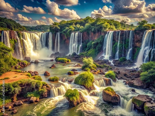 Vale da Lua: Vintage Brazil Waterfall Landscape,  Serene Nature Scene photo