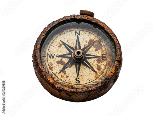 Old antique compass on a white background for navigation and exploration concepts