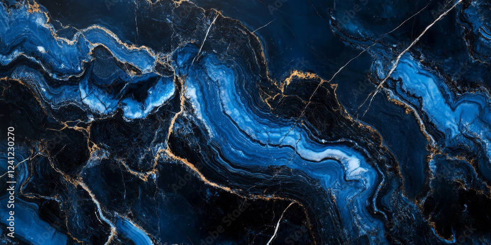 Obraz premium Sapphire and onyx marble background with fluid dark blue and black veins, sophisticated and mysterious.