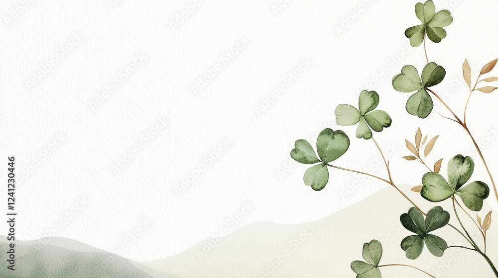 Obraz premium st patricks day watercolor concept, A delicate illustration featuring green clover leaves against a soft, muted background, evoking a sense of tranquility and nature.