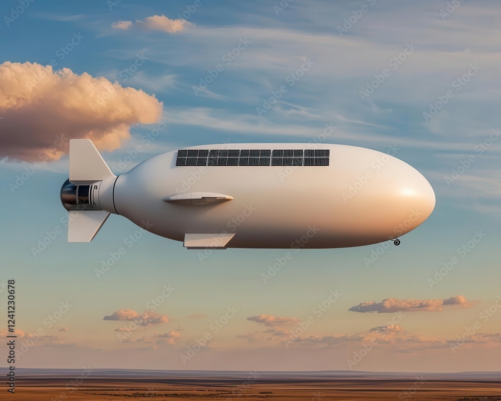 Obraz premium Nextgeneration airship with solarpowered propulsion, a sustainable alternative for air travel