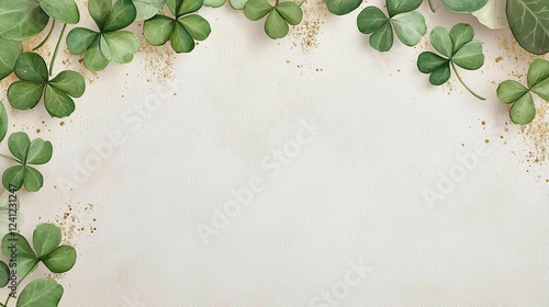 st patricks day watercolor concept, A serene background featuring clover leaves, providing a natural frame for text or imagery.