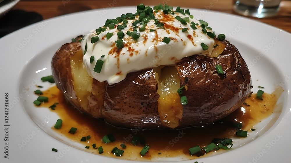Golden baked potato with sour cream and chives Golden baked potato with sour cream and chives