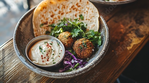 Golden falafel served with tahini sauce