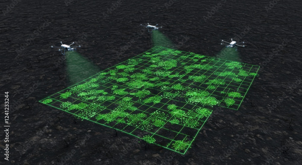 Obraz premium Drones Surveying Burned Land for Regrowth