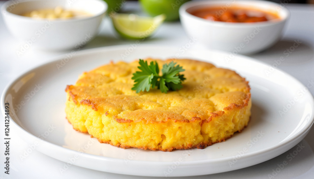 A plate of traditional mofongo made from mashed plantains, garnished with fresh parsley and served with a side of sauces. A plate of traditional mofongo made from mashed plantains, garnished with fresh parsley and served with a side of sauces.