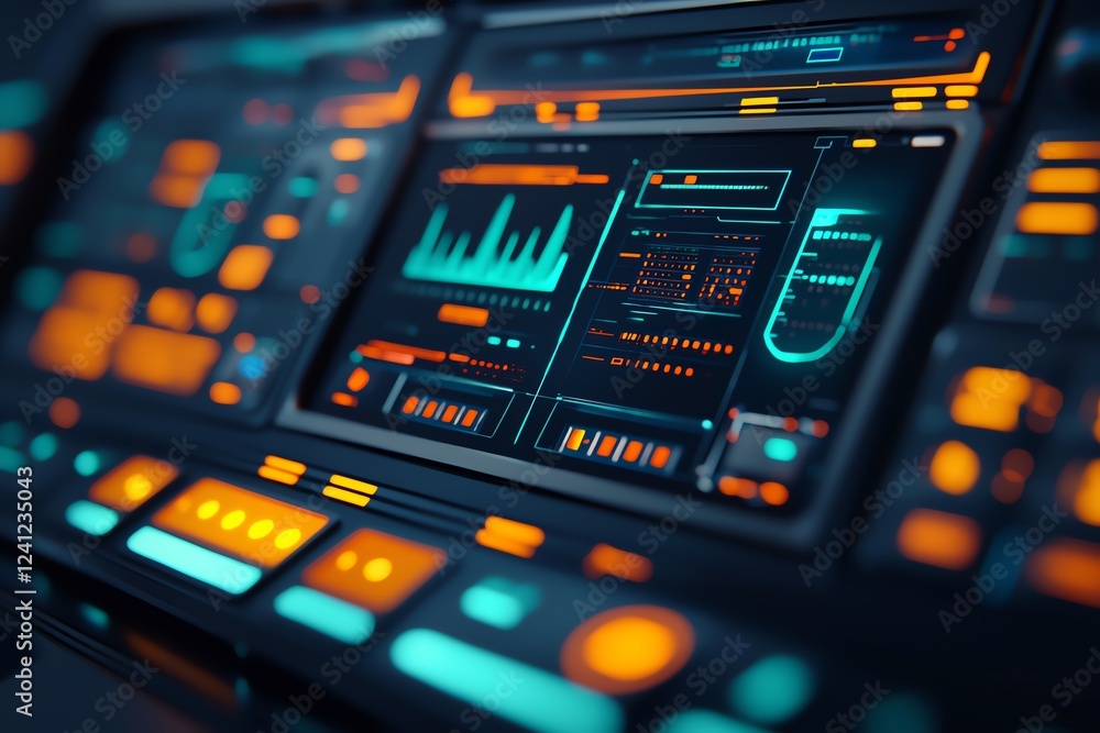 Futuristic dashboard with vibrant data display. Futuristic dashboard with vibrant data display.