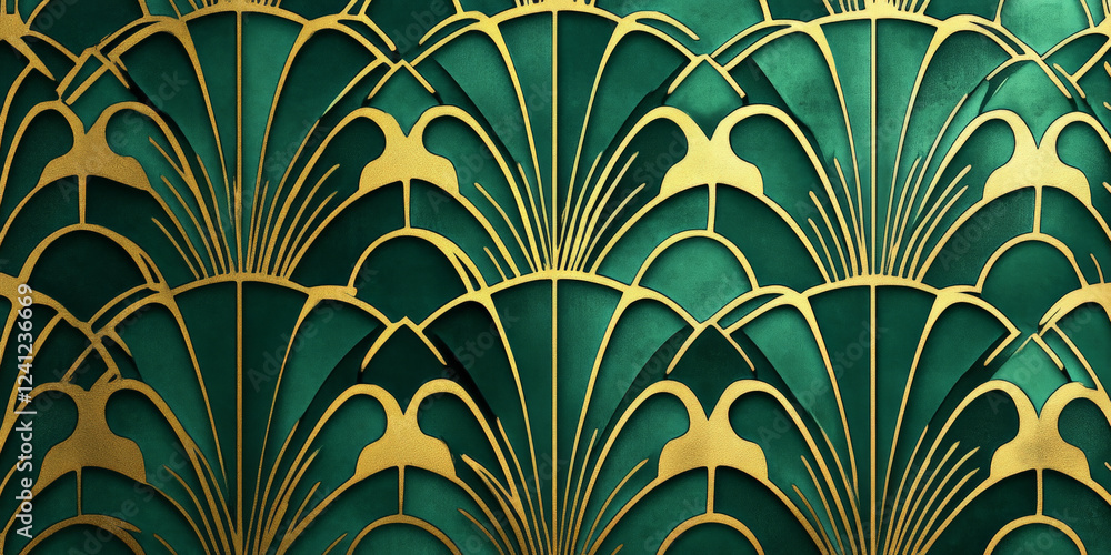 Emerald green and gold luxurious art deco patterns, premium vintage elegance Emerald green and gold luxurious art deco patterns, premium vintage elegance