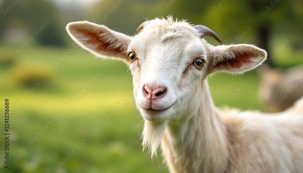 Adorable Smiling Goat in Green Pasture Adorable Smiling Goat in Green Pasture