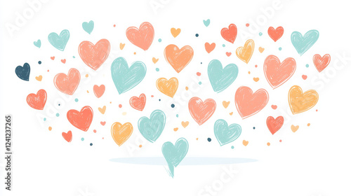 Whimsical heart illustrations in various colors create joyful atmosphere photo