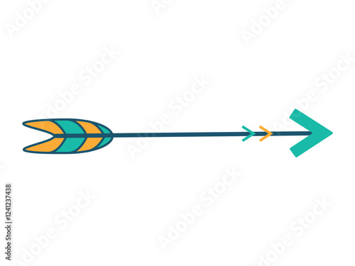 Rustic bohemian tribal arrow with ethnic ornaments isolated on white background. Concept of archery sports, ancient hunting tool, and cultural design inspired by Indian, African, Aztec traditions
