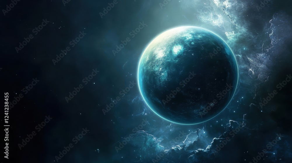 Obraz premium Celestial Body Orbiting In A Nebula Cloud