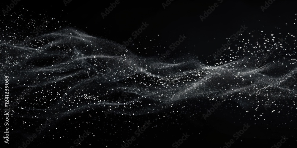 Obraz premium An all-black backdrop featuring subtle, minimalist falling particles, Flowing and gentle layout
