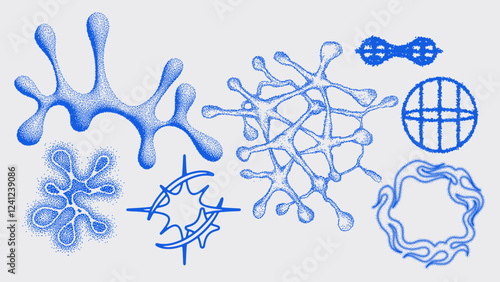 Blue abstract shapes featuring organic forms and textures.