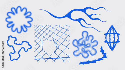 Blue abstract shapes featuring fluid and geometric designs.