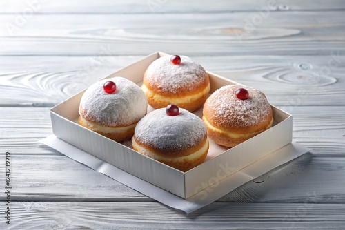 Surreal Jelly-Filled Sufganiyot in Gift Box - Festive Hanukkah Treats photo