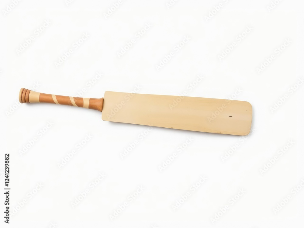Isolated cricket bat on a clean white background showcasing the flat face and wooden handle, cricket bat, isolated object, sports equipment Isolated cricket bat on a clean white background showcasing the flat face and wooden handle, cricket bat, isolated object, sports equipment