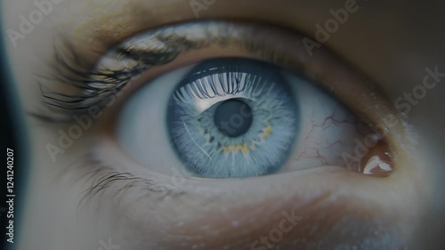 A close up of a woman blue eye