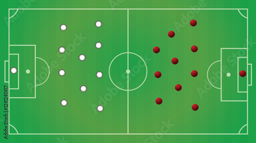 Background of soccer team formation and tactic drawing on the green football chalkboard board. Soccer playbook to win the championship.