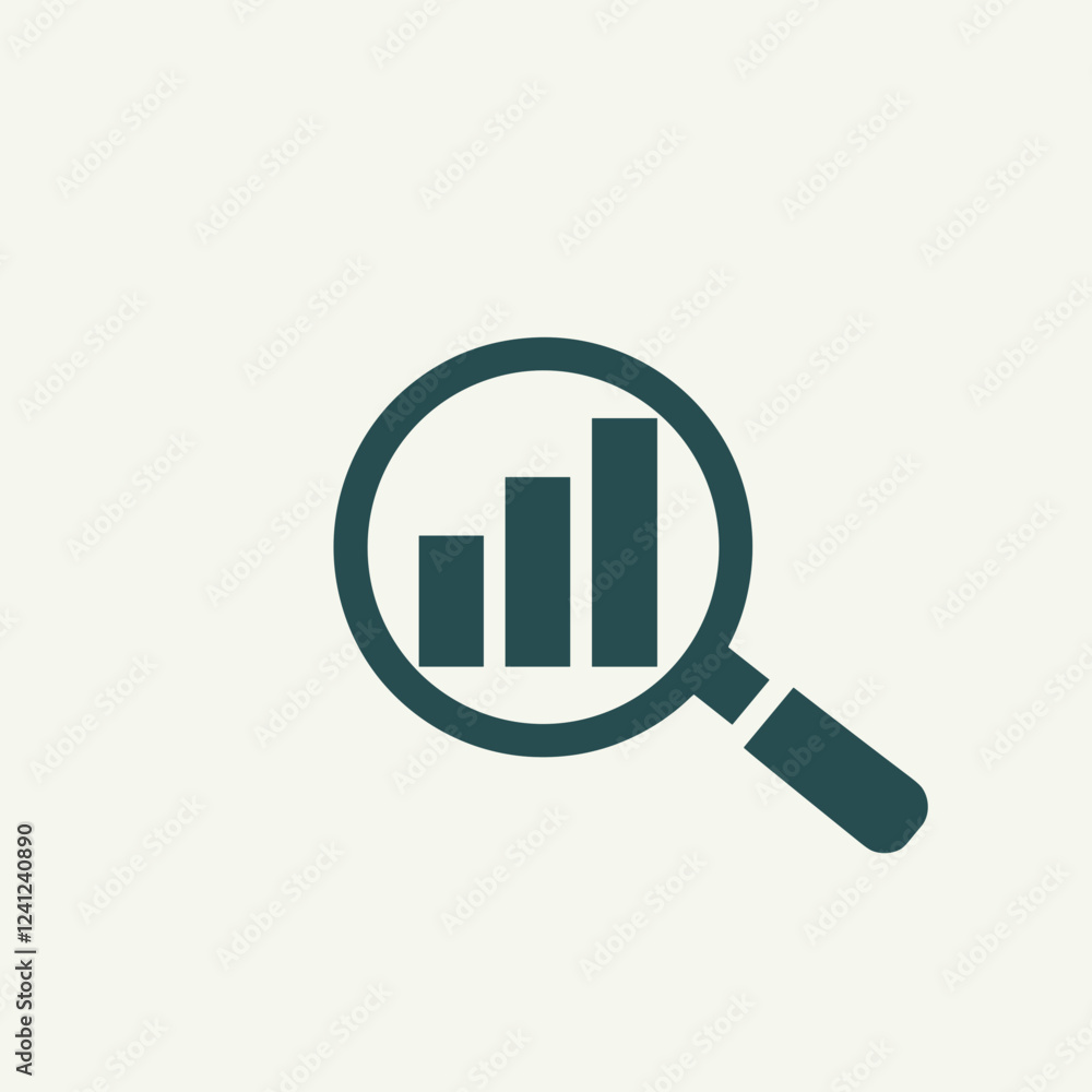Minimalistic analytics icon with magnifying glass and bar chart, data significance Minimalistic analytics icon with magnifying glass and bar chart, data significance
