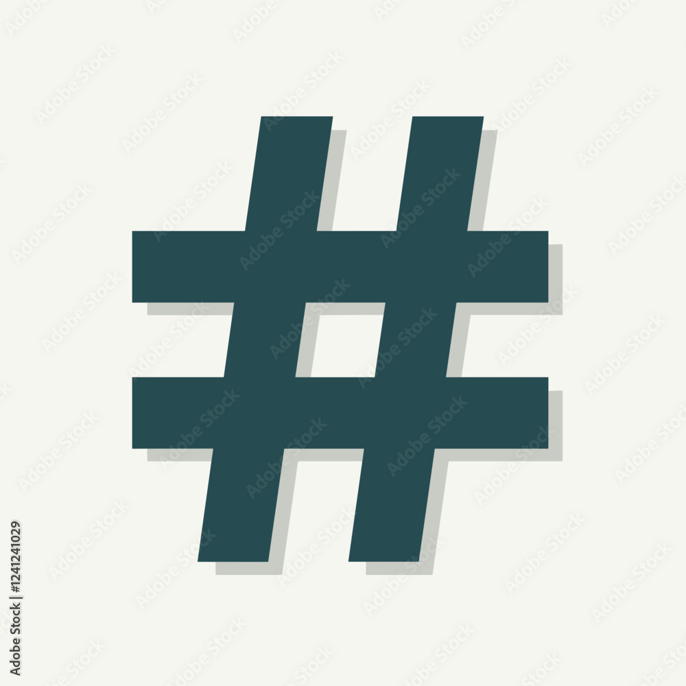 Fototapeta premium Dark teal hashtag icon on white background, modern communication