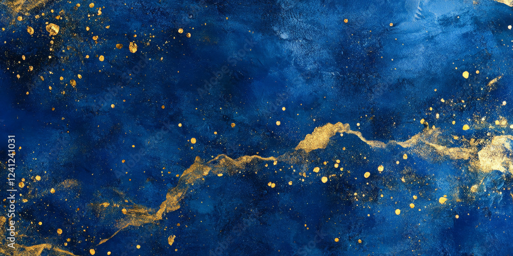 Fototapeta premium Sapphire blue with soft iridescent gold dust, celestial luxury texture