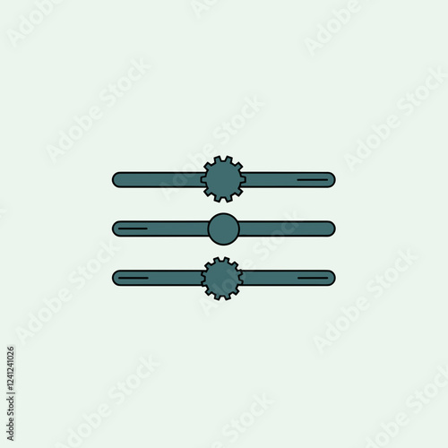 Minimalistic icon of sliders and gears, technical adjustments concept