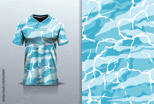 T-shirt mockup abstract texture grunge texture sport jersey design for football, soccer, racing, esports, running, in blue color