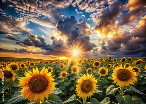 Surreal Sunflowers in a Cloudy Sky:  Conceptual Art Photography