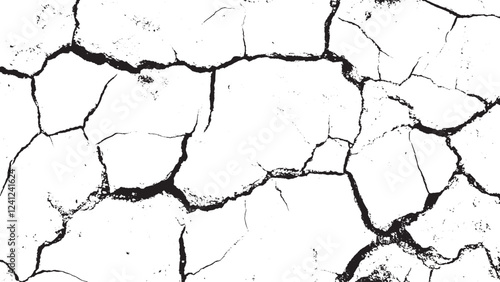 Cracked barren desert earth on transparent background Texture soil dry crack background pattern. Black grunge