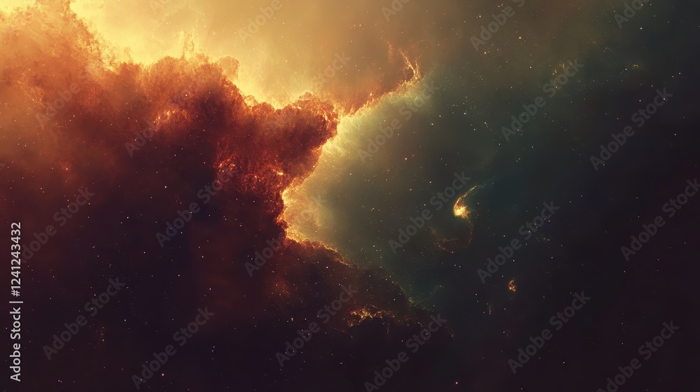 Fototapeta premium Fiery Nebula Cosmic Cloudscape Stellar Dust and Stars