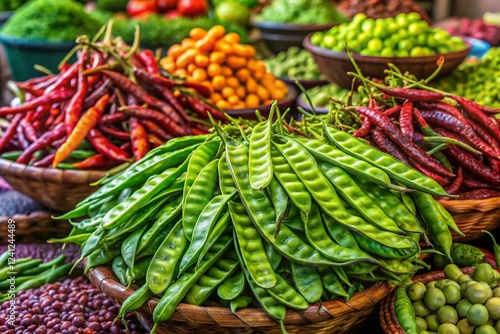 Thailand Market Parkia Speciosa Stalls - Vibrant Asian Street Food photo