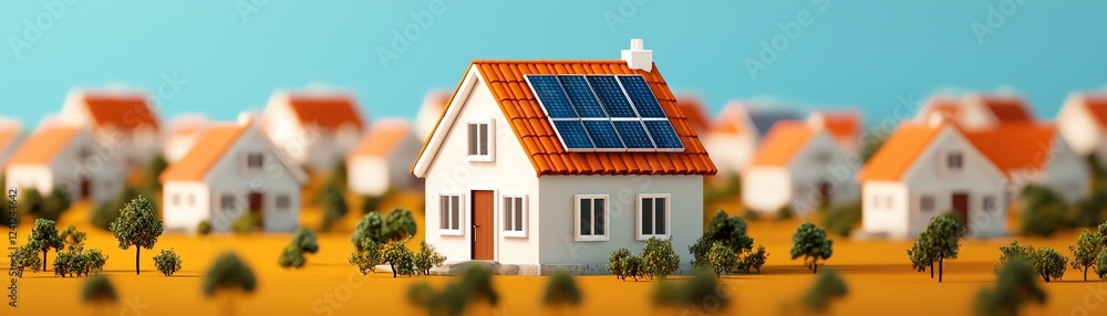 Fototapeta premium Modern house with solar panels in a vibrant landscape.