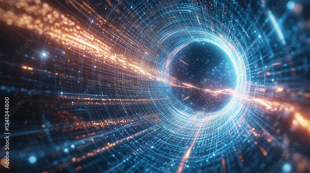 Abstract digital tunnel with glowing particles and lines. Abstract digital tunnel with glowing particles and lines.