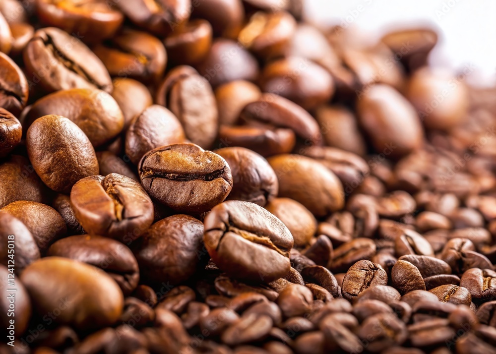 Naklejka premium Tilt-Shift Coffee Beans: Brown & White Background for Text & Graphics