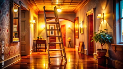 Wallpaper Mural Tilt-Shift Miniature Hallway with Attic Ladder - Charming Home Interior Stock Photo Torontodigital.ca